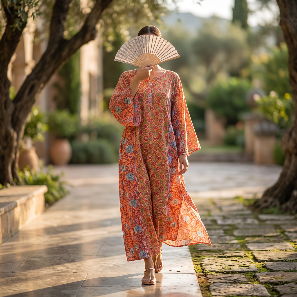 L/XL Mahdis Printed Cotton Dress 57" Long Jalabiya TNY 728