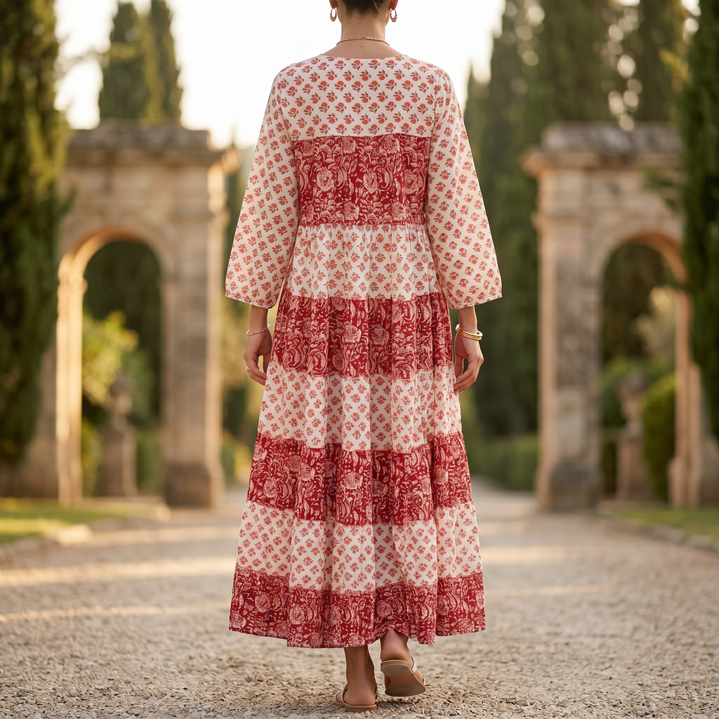 S-M Bushra Printed Cotton Dress 57" Long Jalabiya