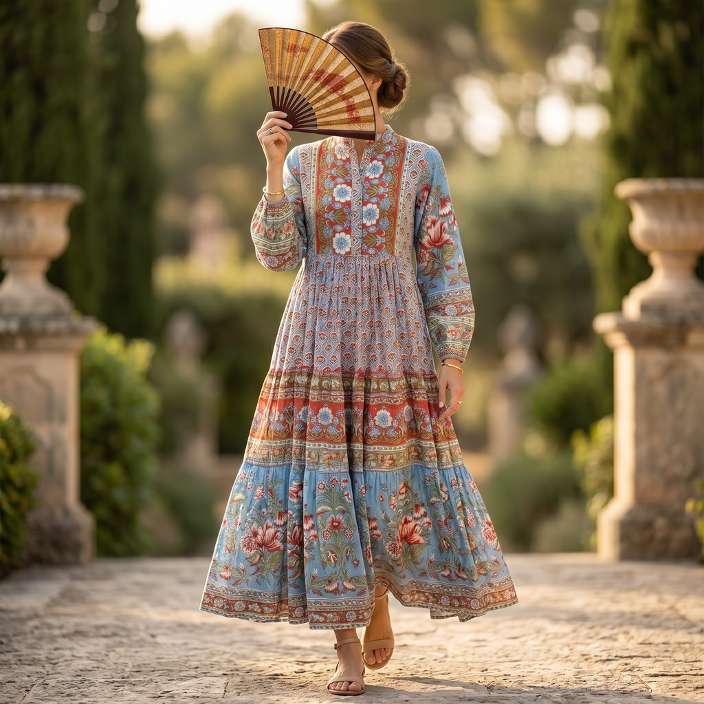 XS-S Aina Printed Cotton Dress 54" Long Jalabiya TN 258