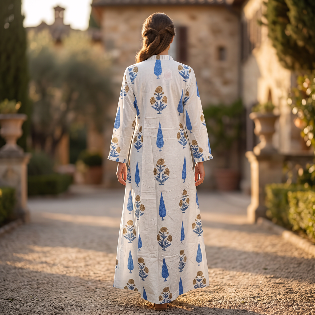 S/M  Adeem Printed Cotton Dress 57" Long Jalabiya TNY 751