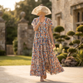 2XL-3XL Qamar Printed Cotton Dress 57" Long Jalabiya