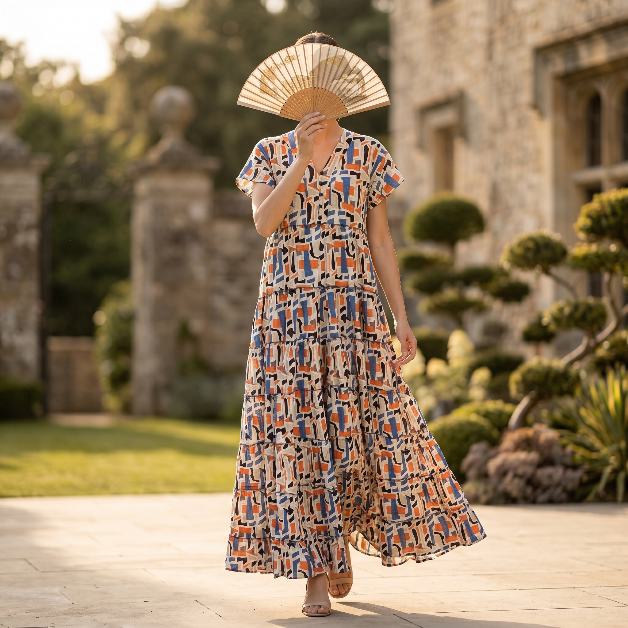 2XL-3XL Qamar Printed Cotton Dress 57" Long Jalabiya