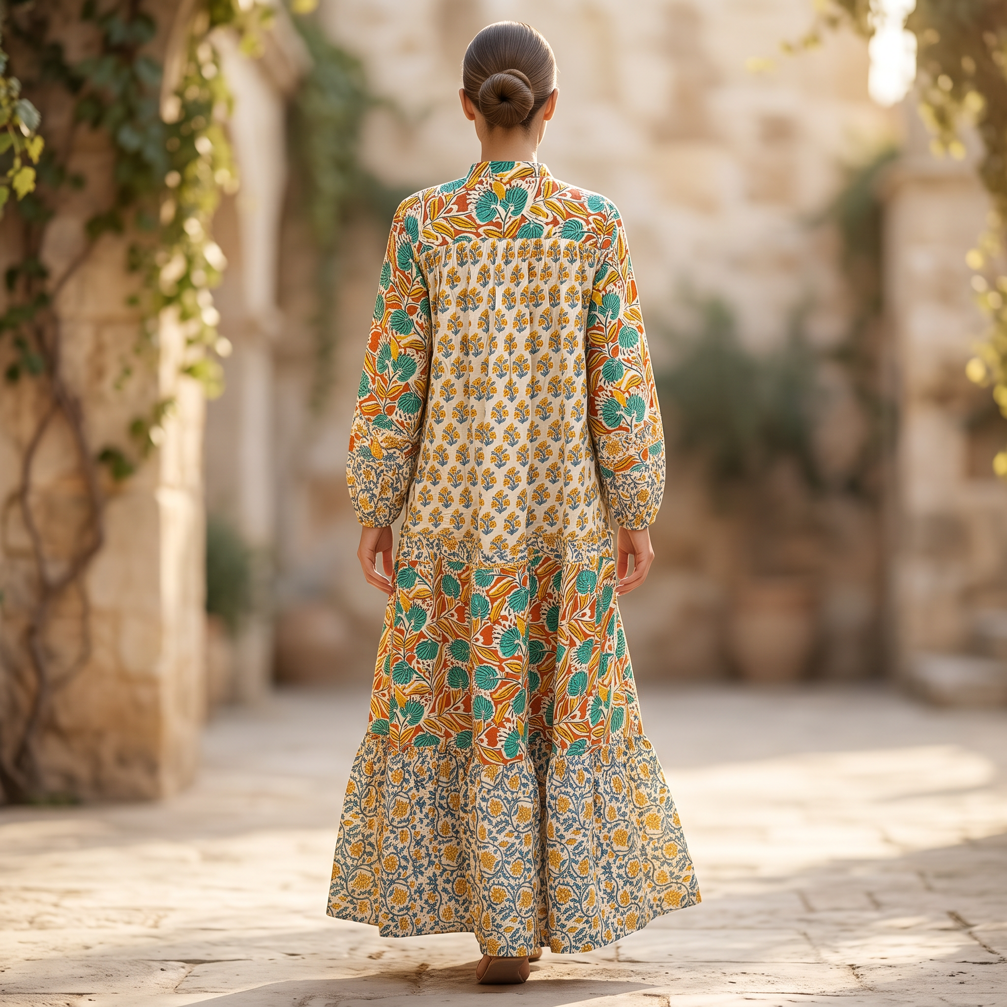 L-XL Elle Printed Cotton Dress 57" Long Jalabiya RNY 1066