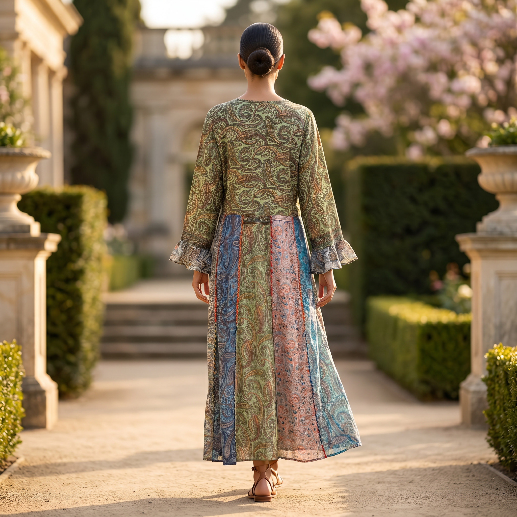 L/XL Zayna Silk Printed Cotton Dress 57" Long Jalabiya TN 515
