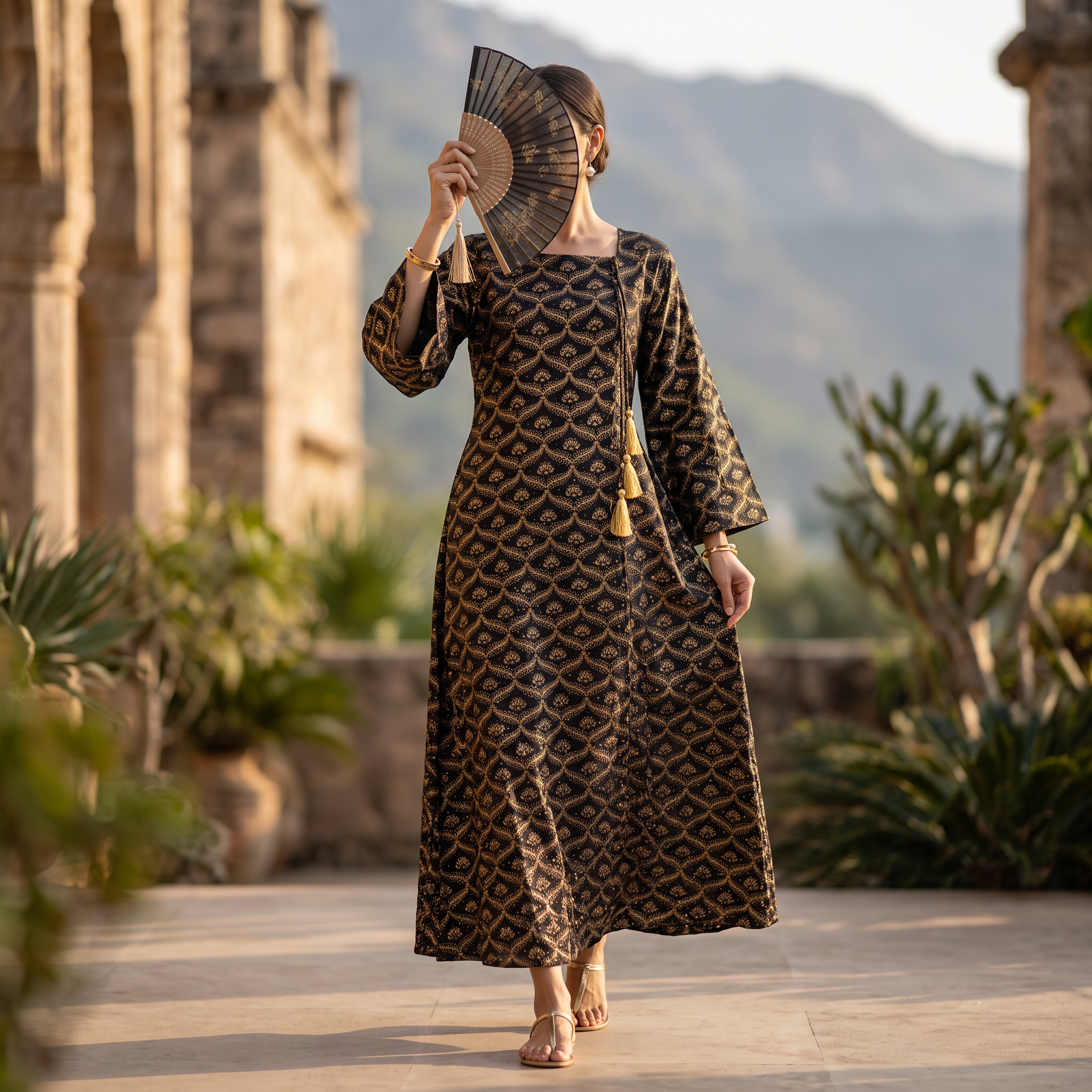 L-XL Crystal Cindrella Printed  Dress 57" Long Jalabiya TNY 820