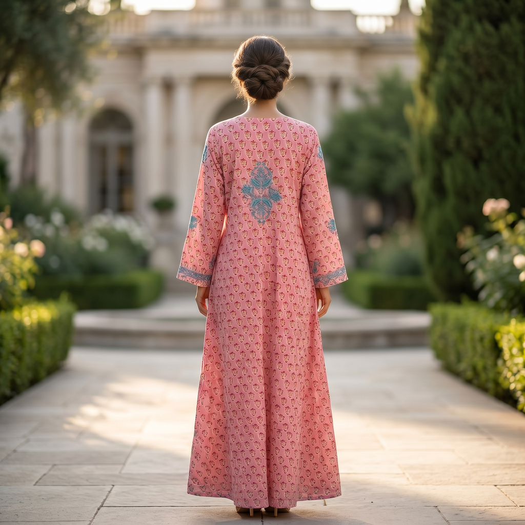 L-XL Fahar Printed Cotton Dress 57" Long Jalabiya