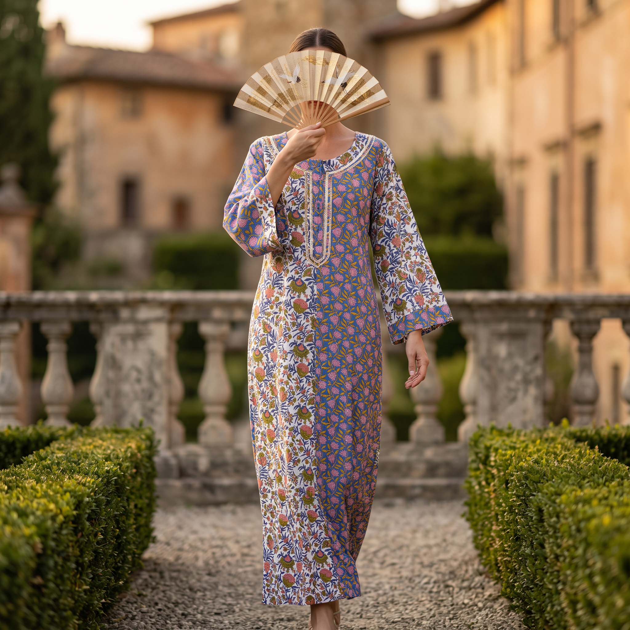 L/XL  Noorain  Printed Cotton Dress 57" Long Jalabiya TNY 749
