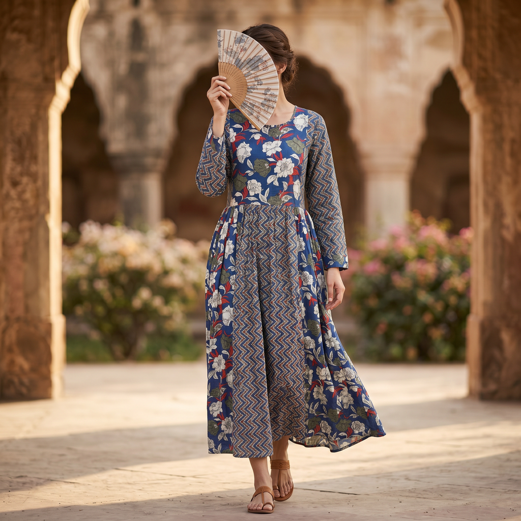 XS-S Heba Printed Cotton Dress 54" Long Jalabiya TN 271