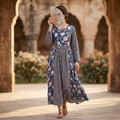 XS-S Heba Printed Cotton Dress 54" Long Jalabiya TN 271