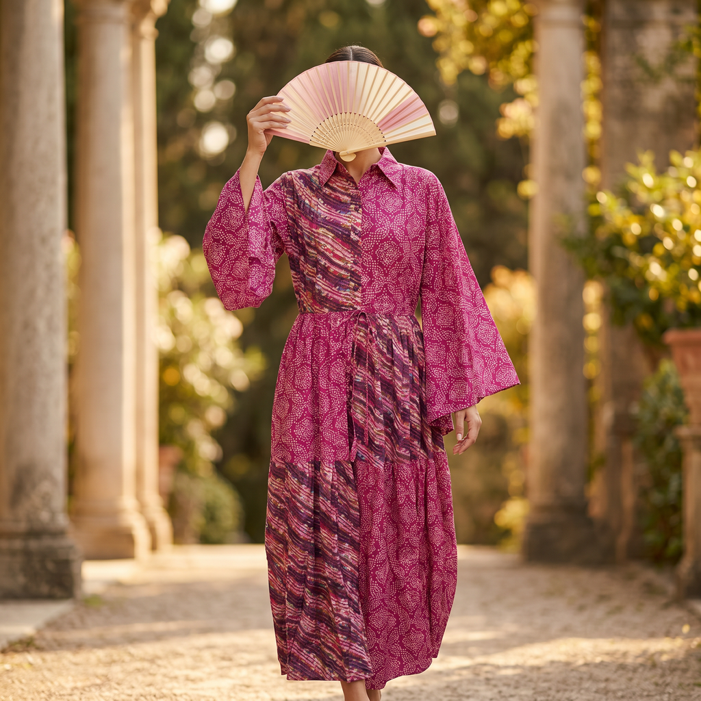 S-M Fatim Printed Cotton Dress 57" Long Jalabiya