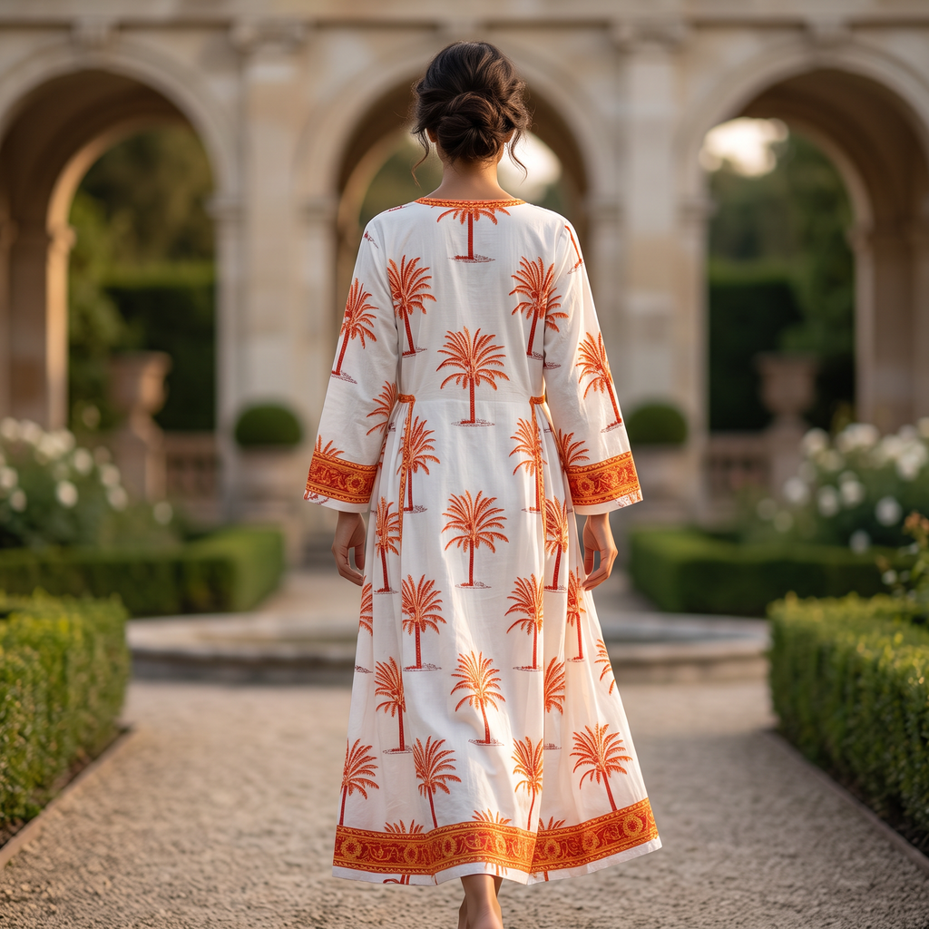 2XL-3XL Crystal Bhopali Printed Cotton Dress 57" Long Jalabiya TNY 868