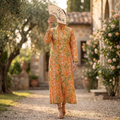 S-M Sofi Embroidery  Printed Cotton Dress 48" Long Jalabiya RN 920