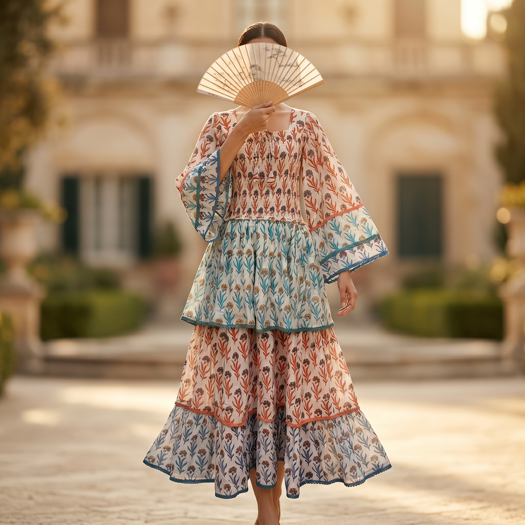 L-XL Rahima Printed Cotton Dress 57" Long Jalabiya