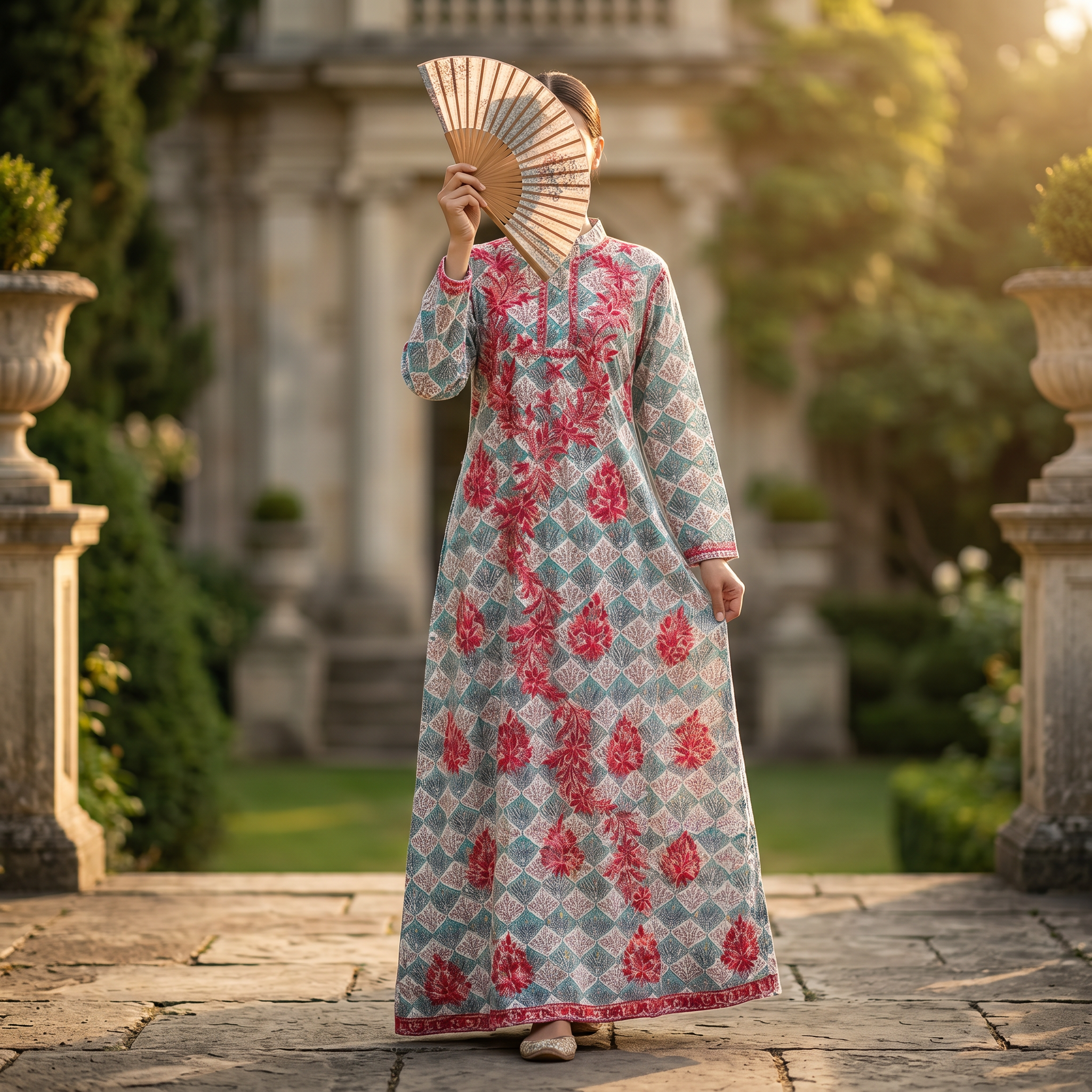 S-M Sofi Printed Cotton Dress 57" Long Jalabiya
