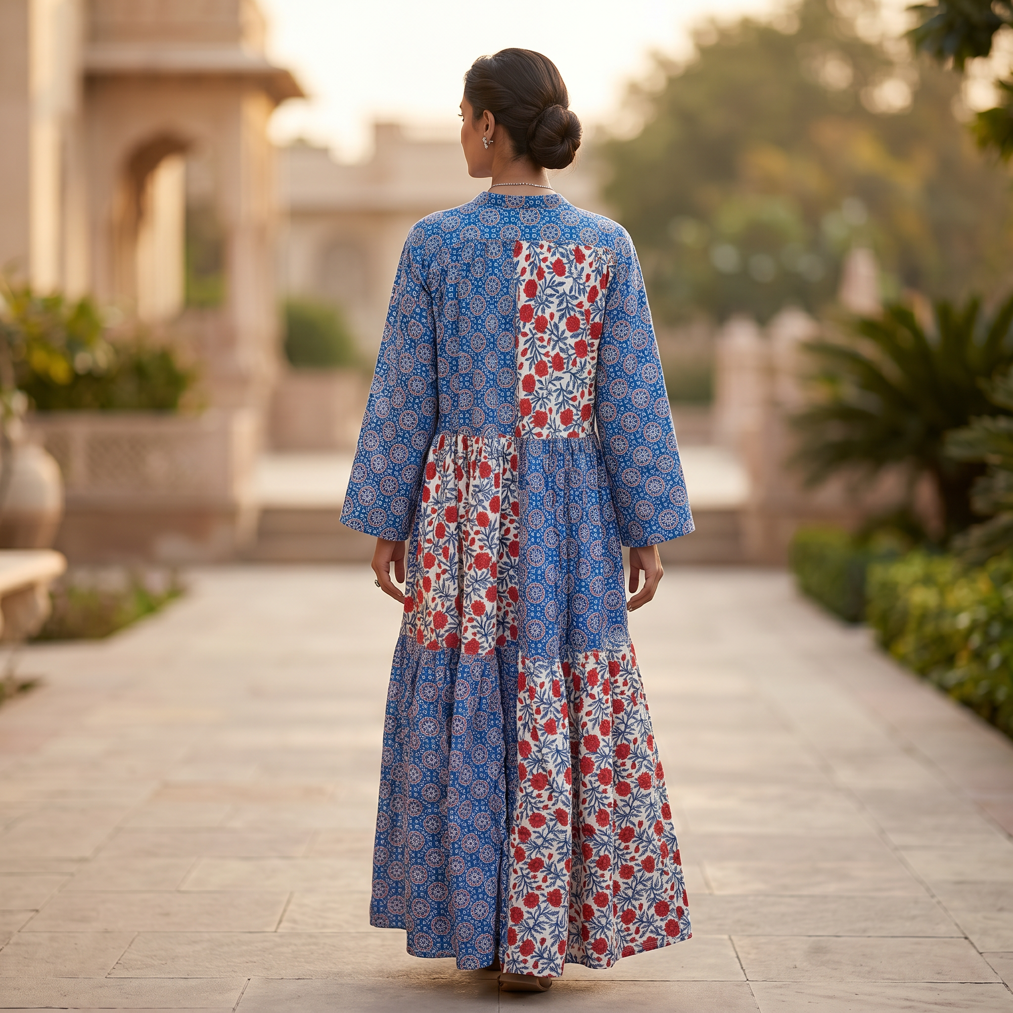 S-M Fatim Printed Cotton Dress 57" Long Jalabiya