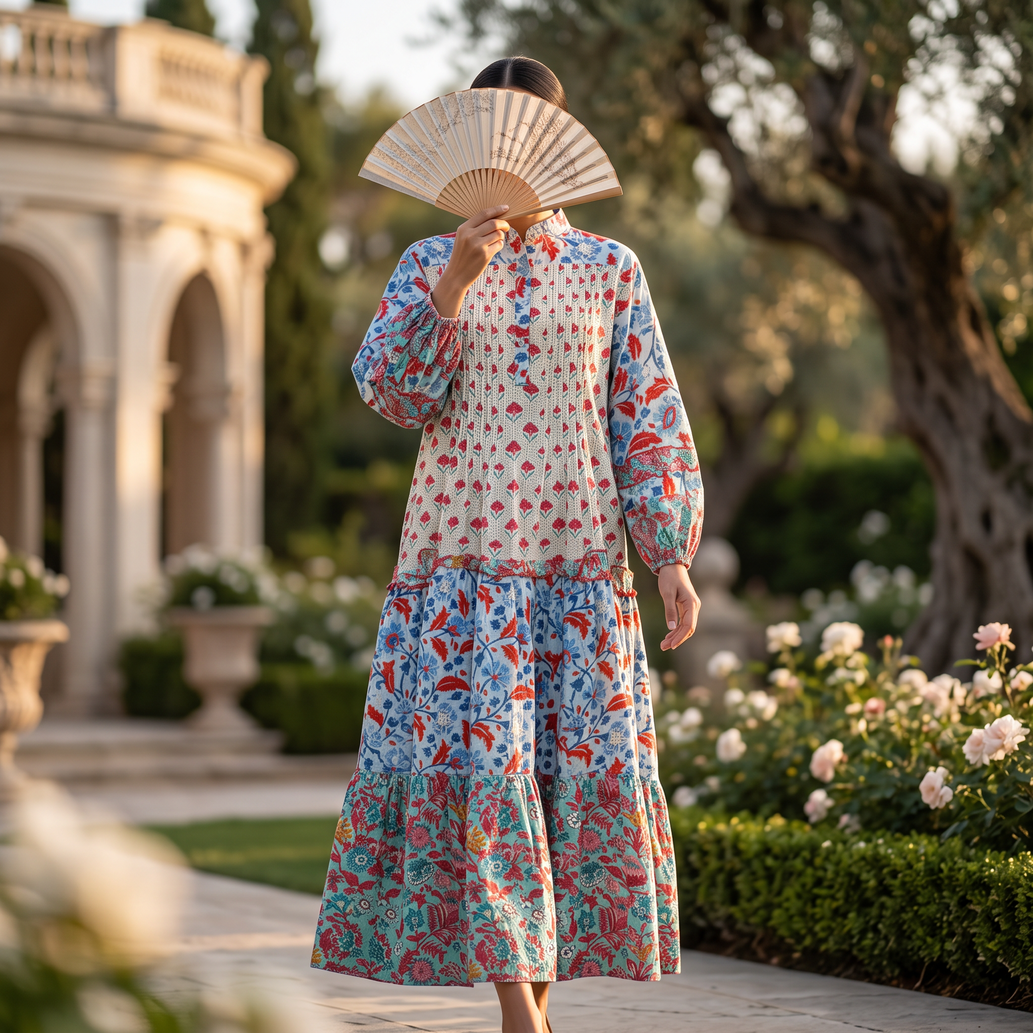 L-XL Elle Printed Cotton Dress 57" Long Jalabiya RNY 1064