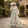 L-XL Bushra Printed Cotton Dress 57" Long Jalabiya