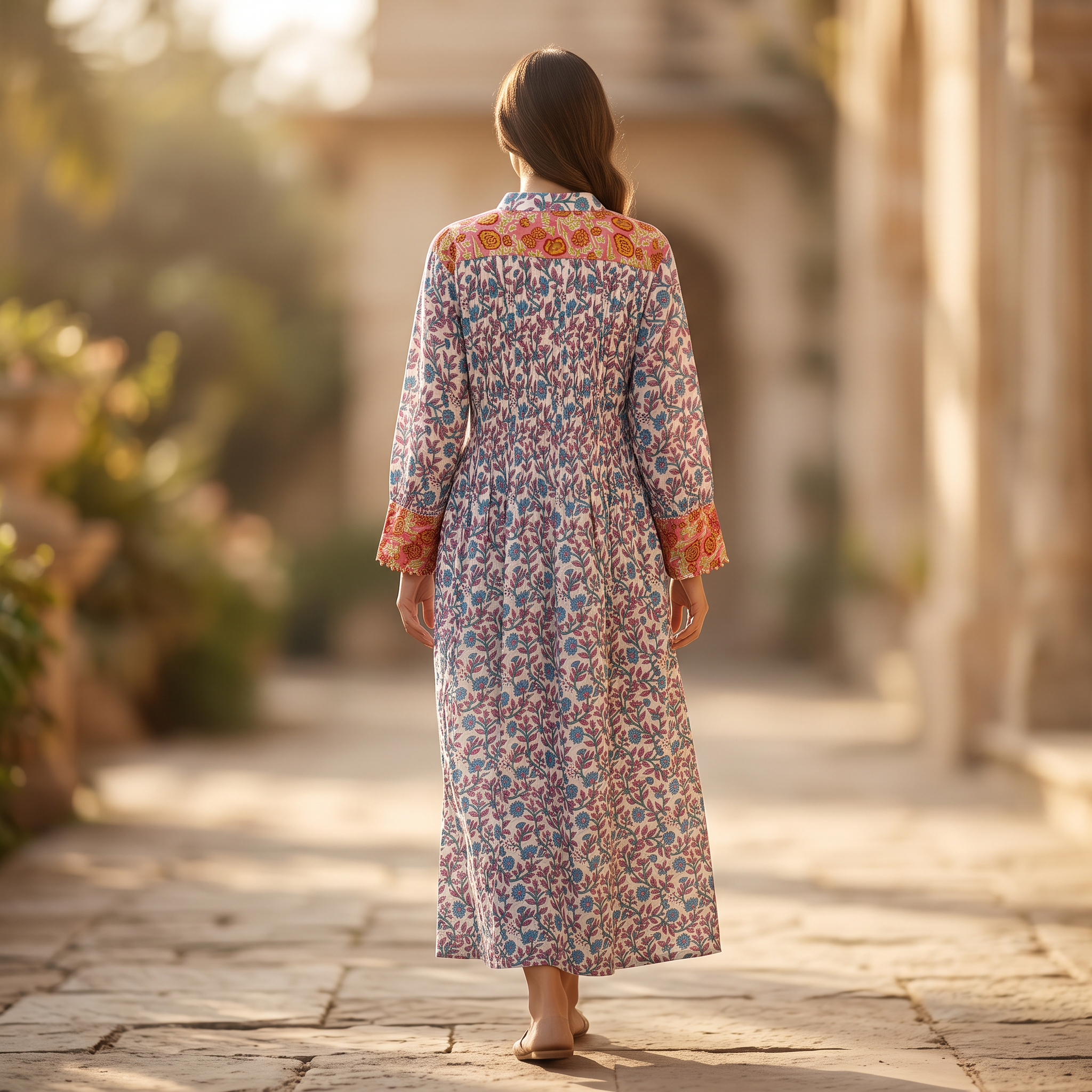 2XL/3XL Aafreen Printed Cotton Dress 57" Long Jalabiya RN 914
