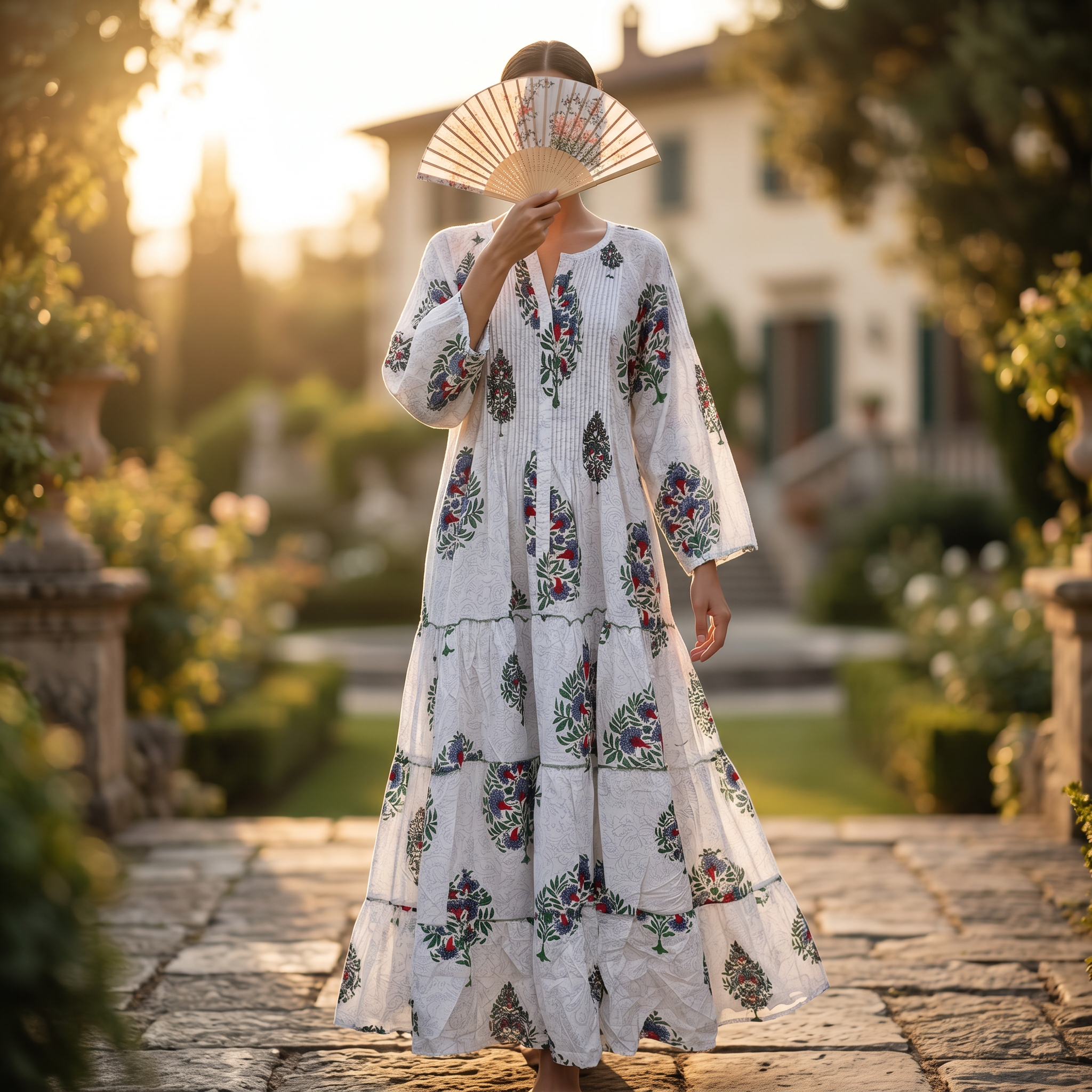2XL-3XL Fawz Printed Cotton Dress 57" Long Jalabiya
