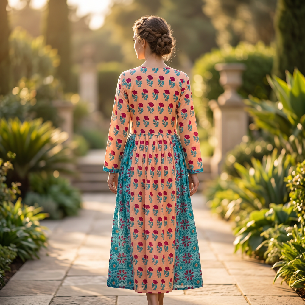 XS-S Heba Printed Cotton Dress 54" Long Jalabiya TN 272