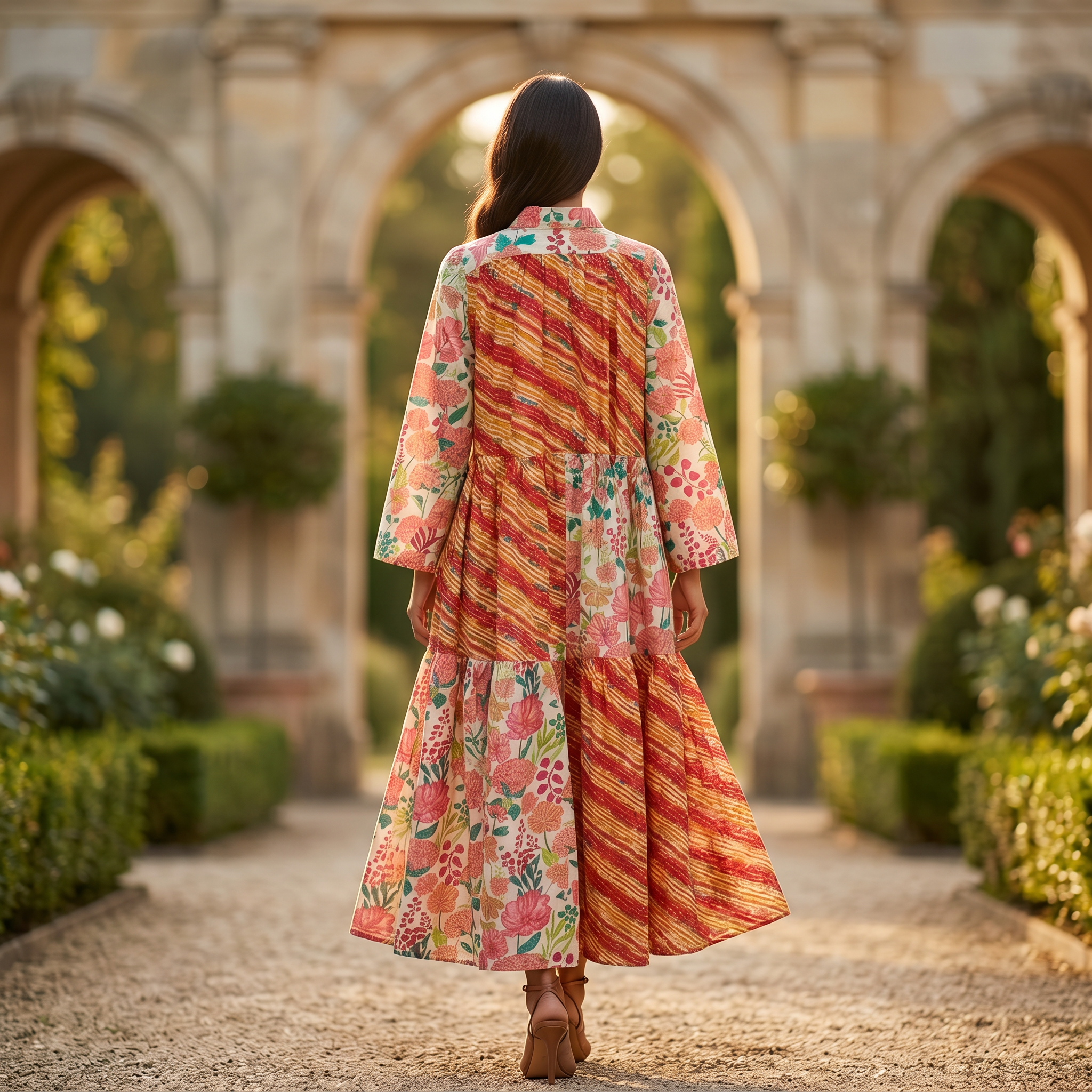 S-M Fatim Printed Cotton Dress 57" Long Jalabiya