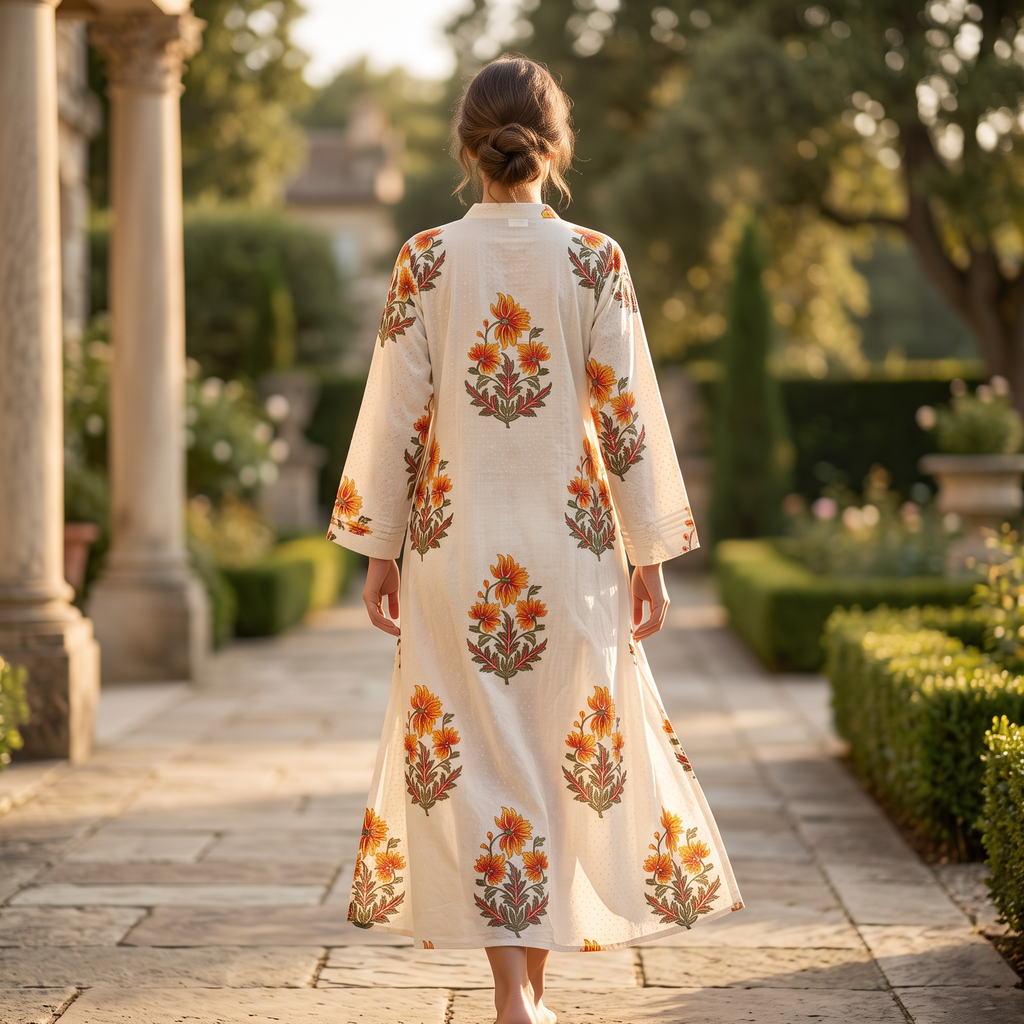 Sparrow L/XL Crystal Printed Cotton Dress 57" Long Jalabiya  RNY 1048