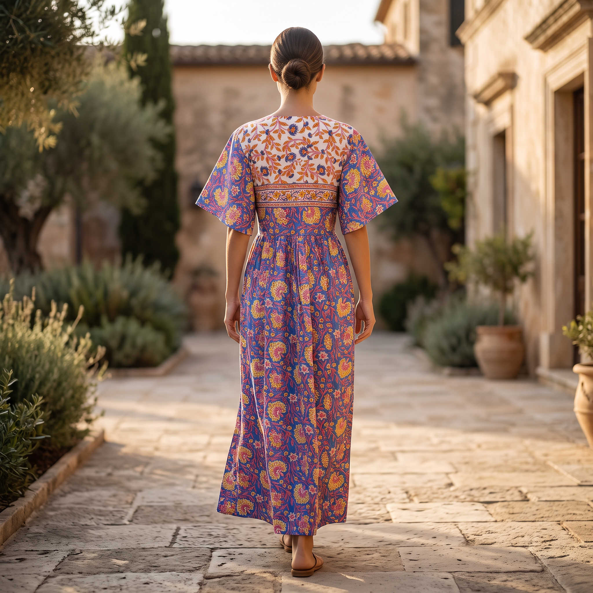 S/M Rahaf Crystal Printed Cotton Dress 57" Long Jalabiya  TNY 817