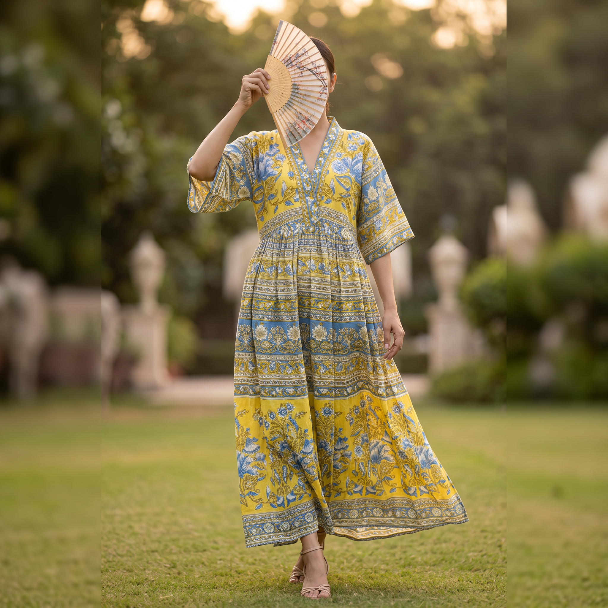 S/M Ayah  Printed Cotton Dress 57" Long Jalabiya TNY 790