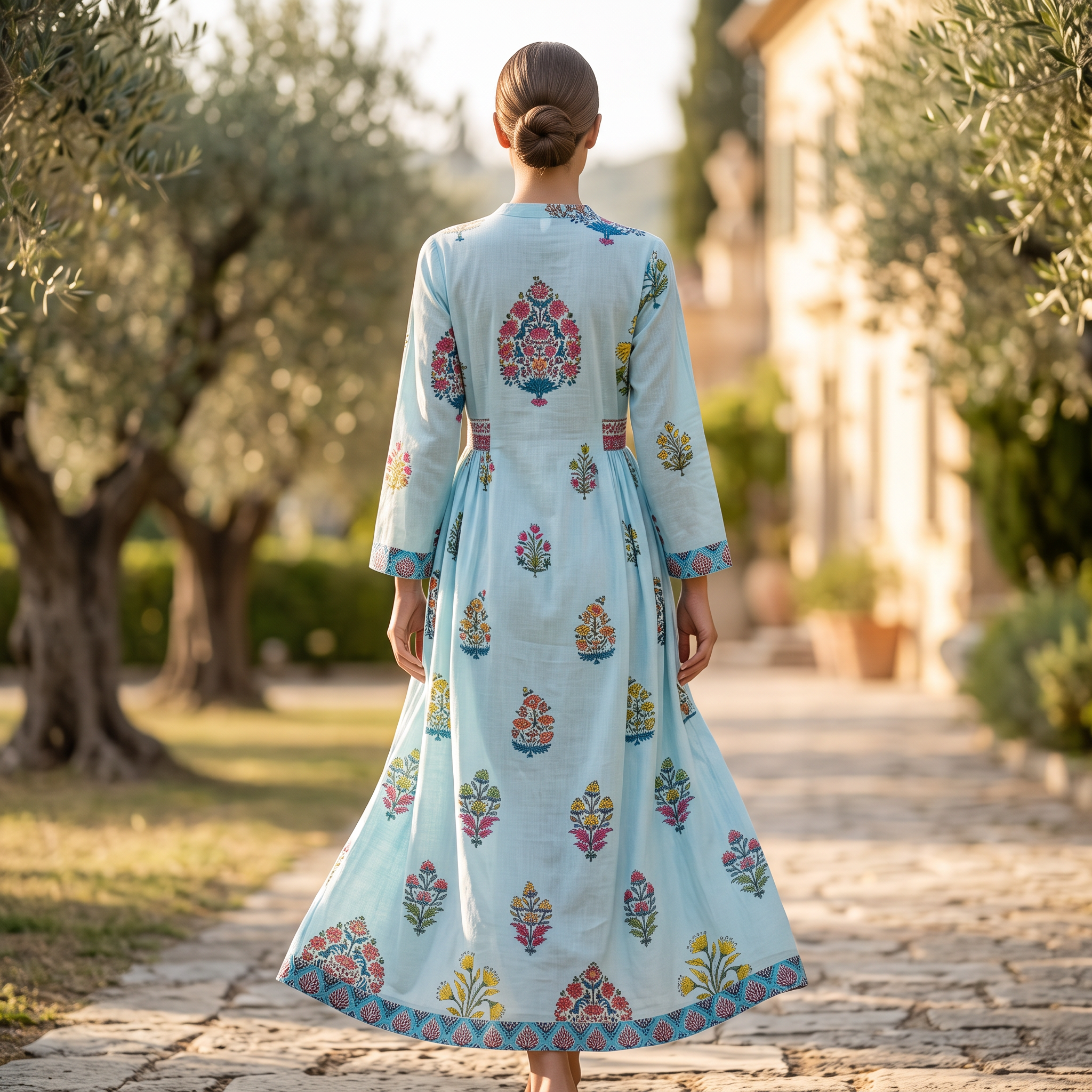 S/M Arwa Printed Cotton Dress 57" Long Jalabiya RN 979