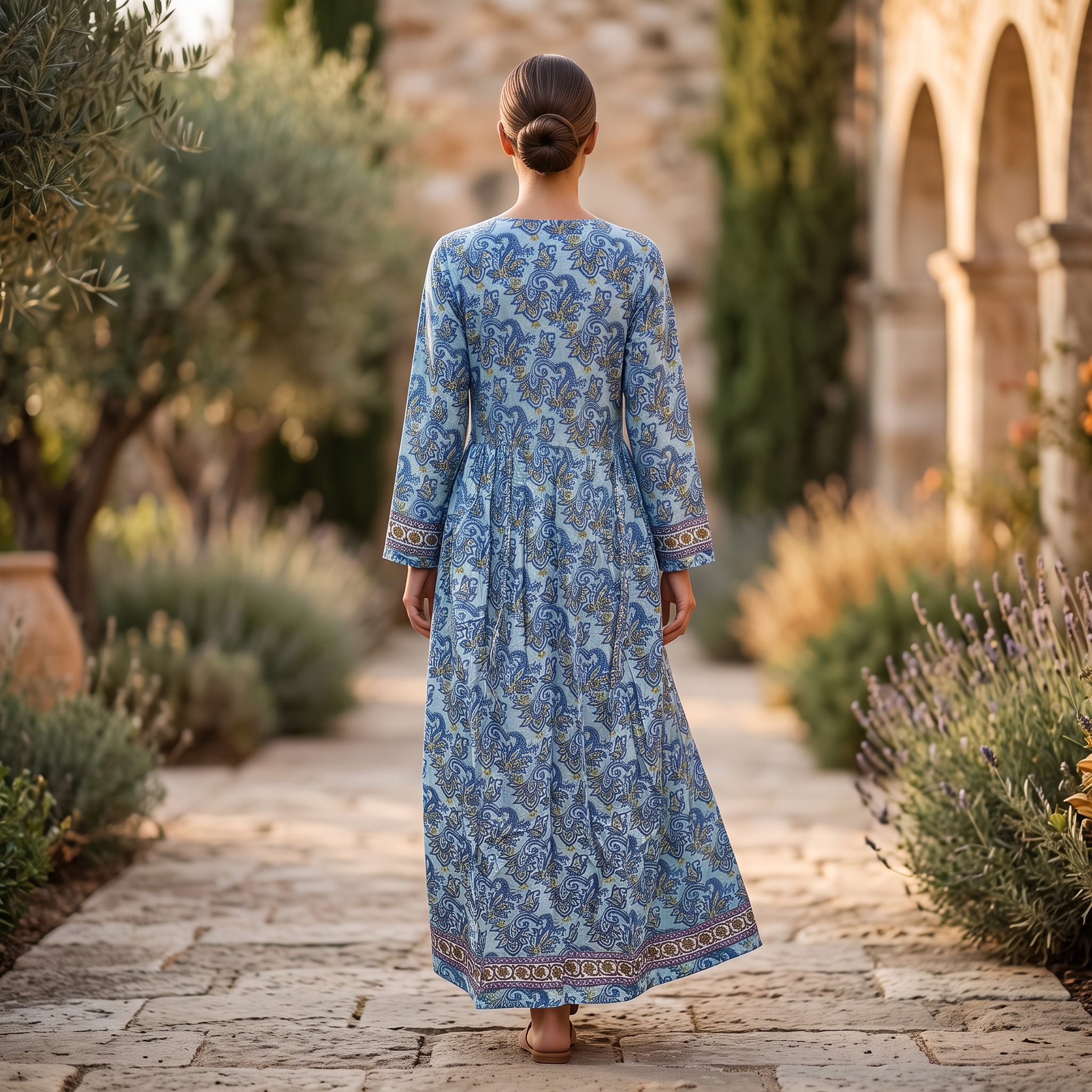 L/XL Crystal Bhopali Printed Cotton Dress 57" Long Jalabiya TNY 839