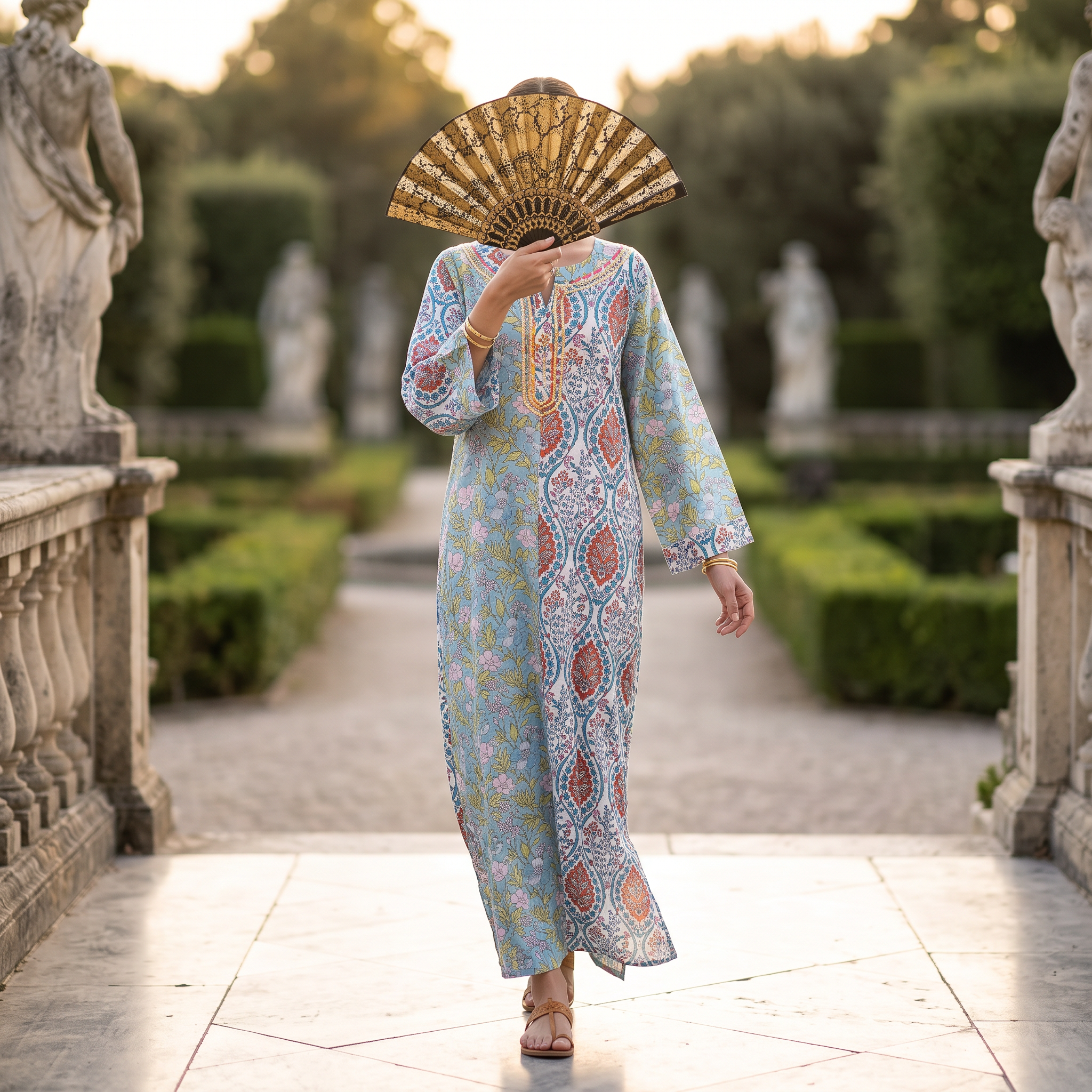 L/XL Noorain  Printed Cotton Dress 57" Long Jalabiya TNY 737