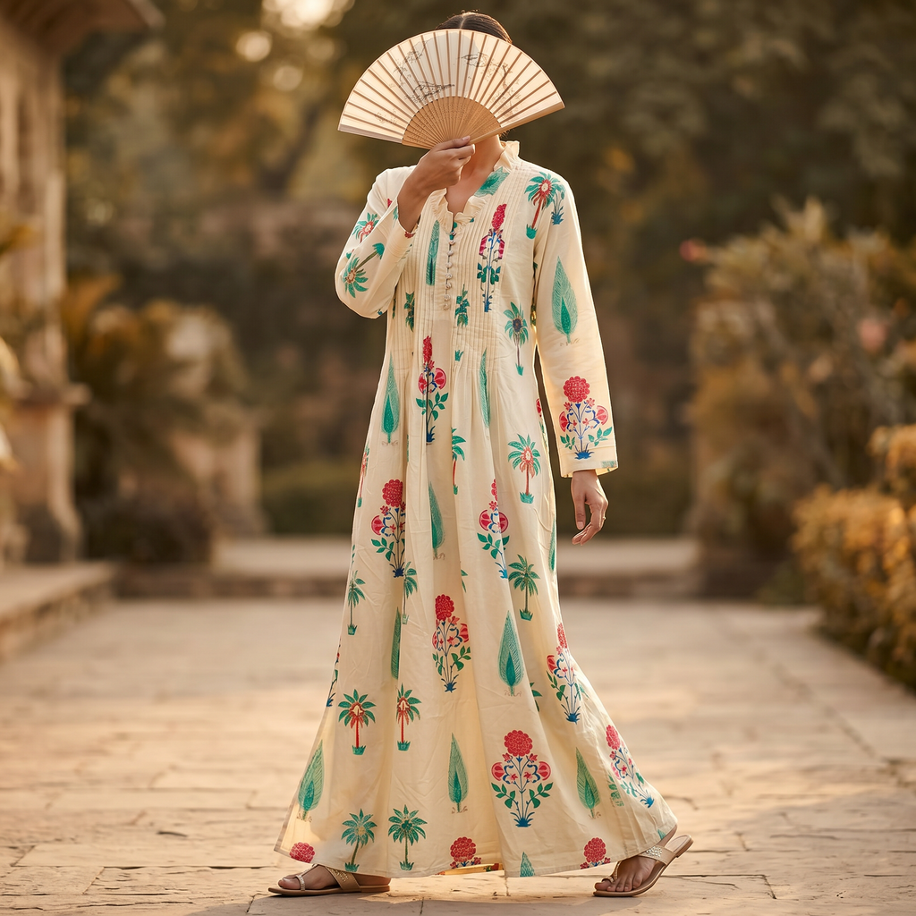 S-M Sparrow Printed Cotton Dress 57" Long Jalabiya TN 283