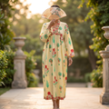 L/XL  Nida  Printed Cotton Dress 57" Long Jalabiya RNY 1085
