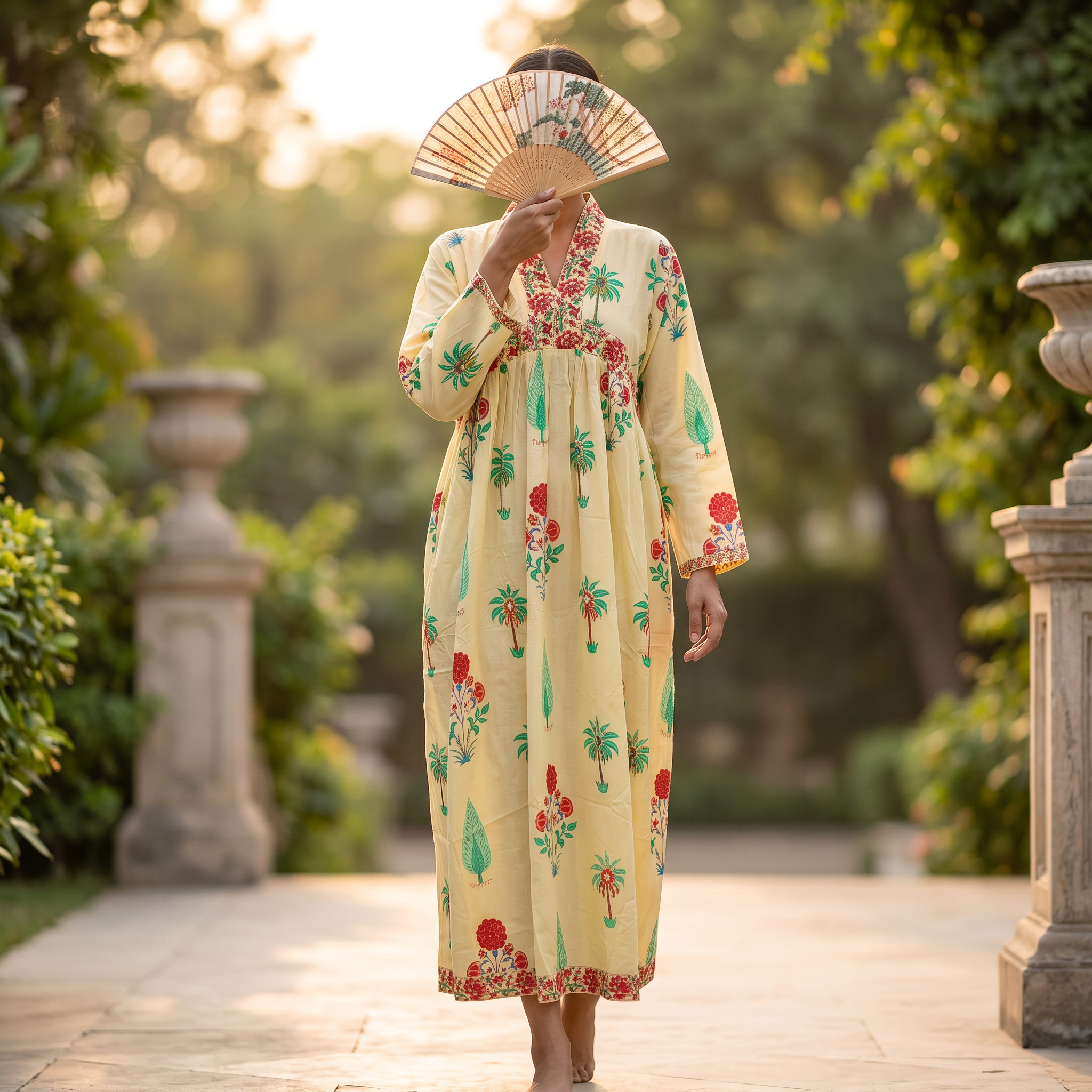 L/XL  Nida  Printed Cotton Dress 57" Long Jalabiya RNY 1085