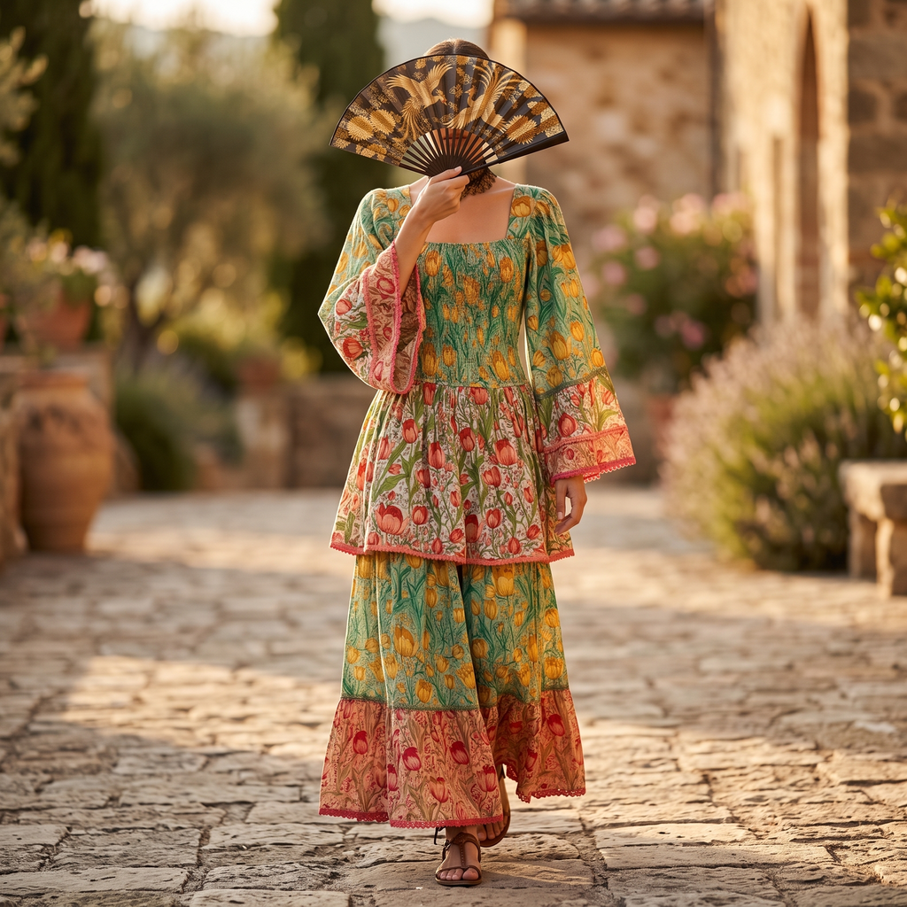 L-XL Rahima Printed Cotton Dress 57" Long Jalabiya RN 996