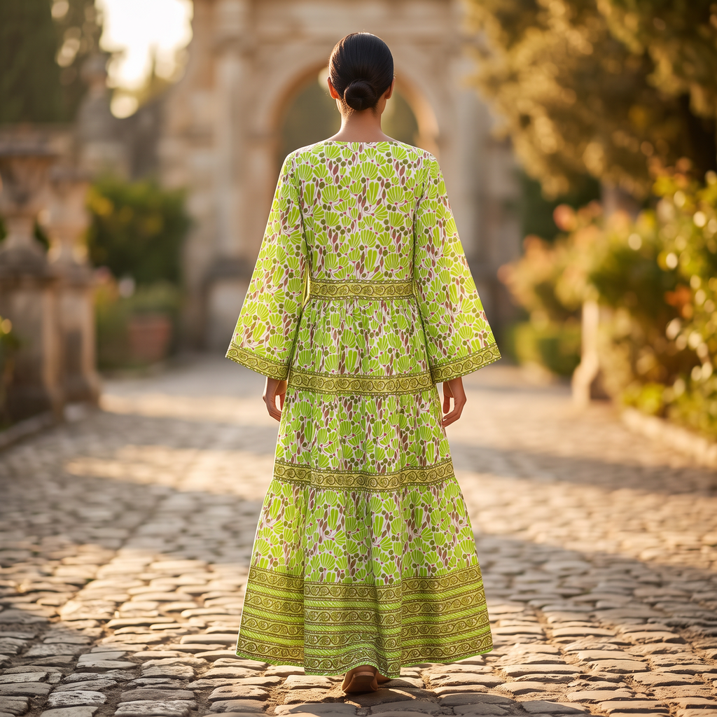 L/XL Huda  Printed Cotton Dress 57" Long Jalabiya TNY 761