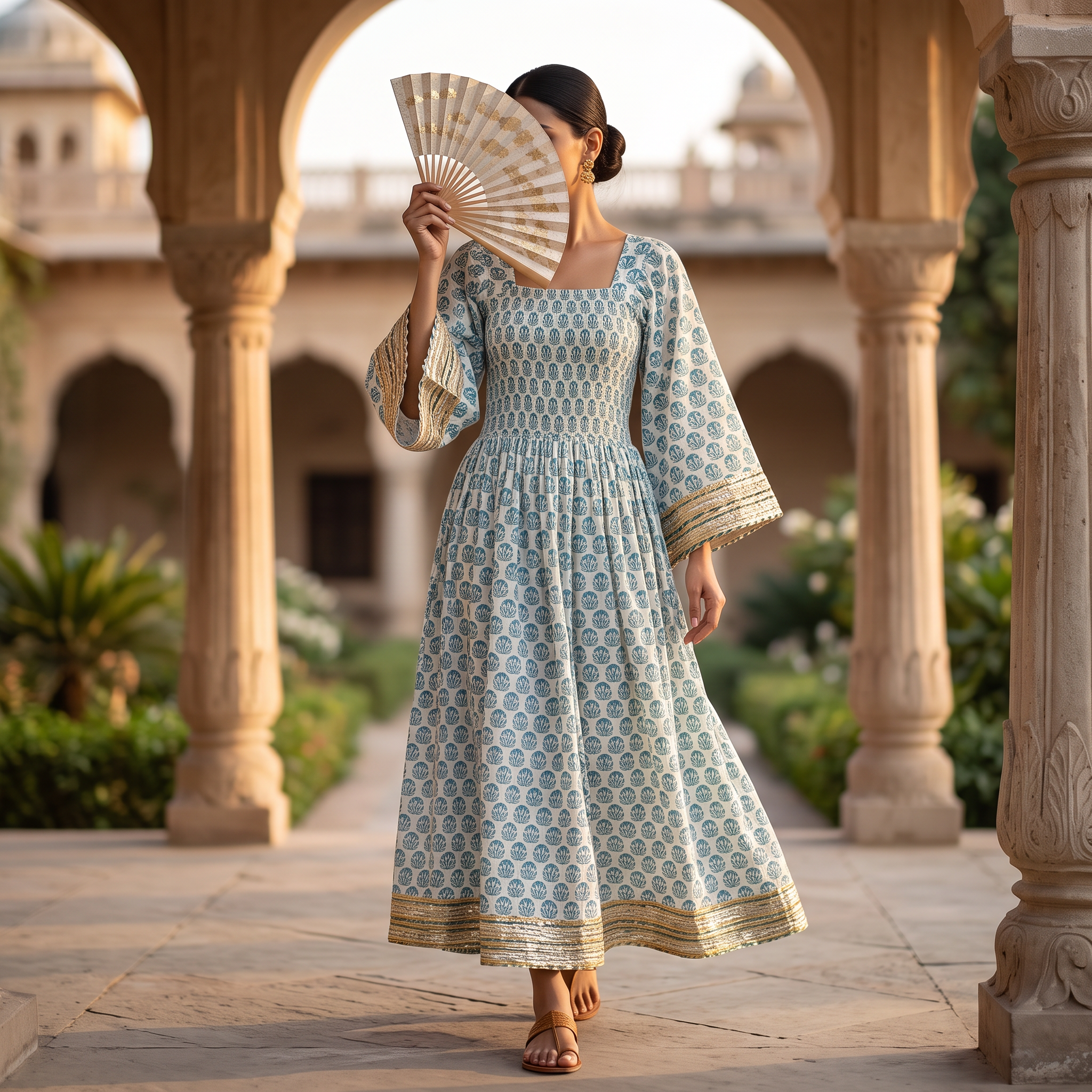 L/XL Elzina  Printed Cotton Dress 57" Long Jalabiya RNY 1063