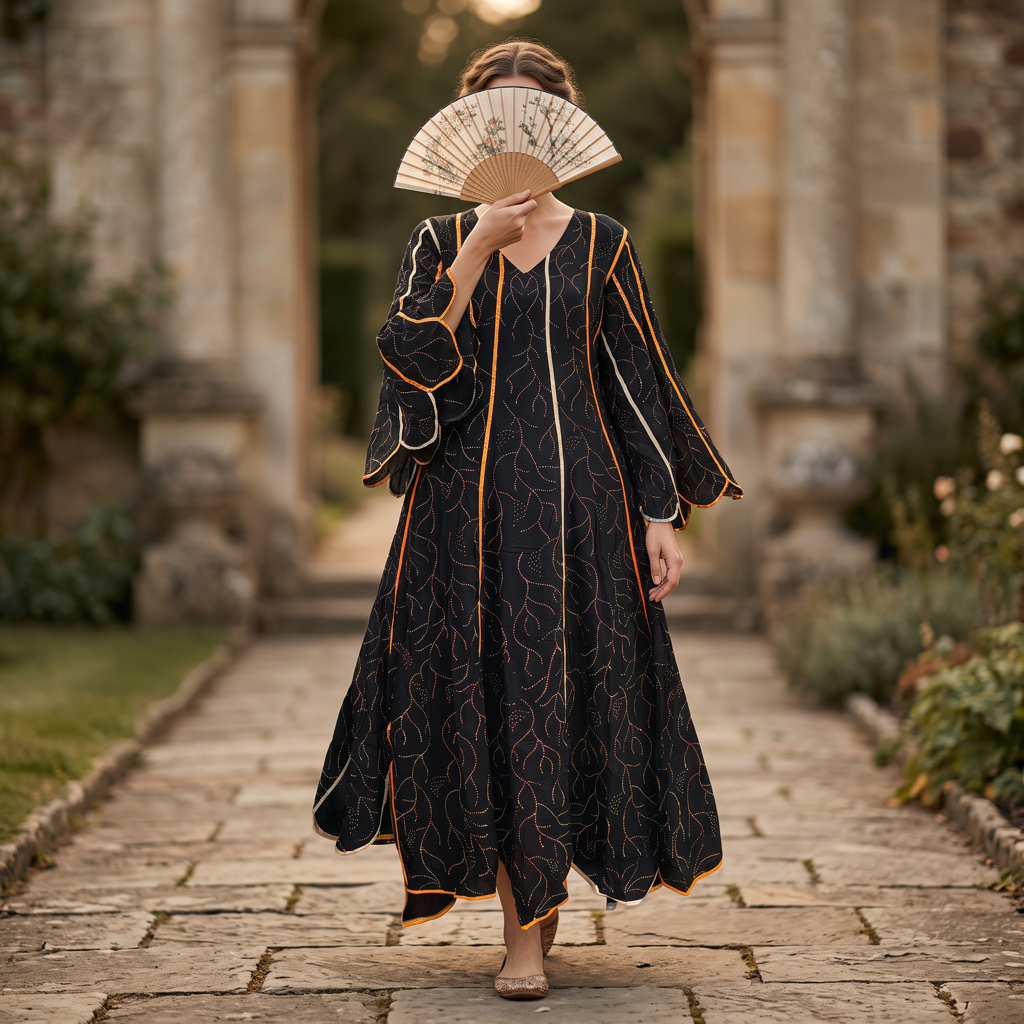 L-XL Meher Crystal Printed Cotton Dress 57" Long Jalabiya 16363