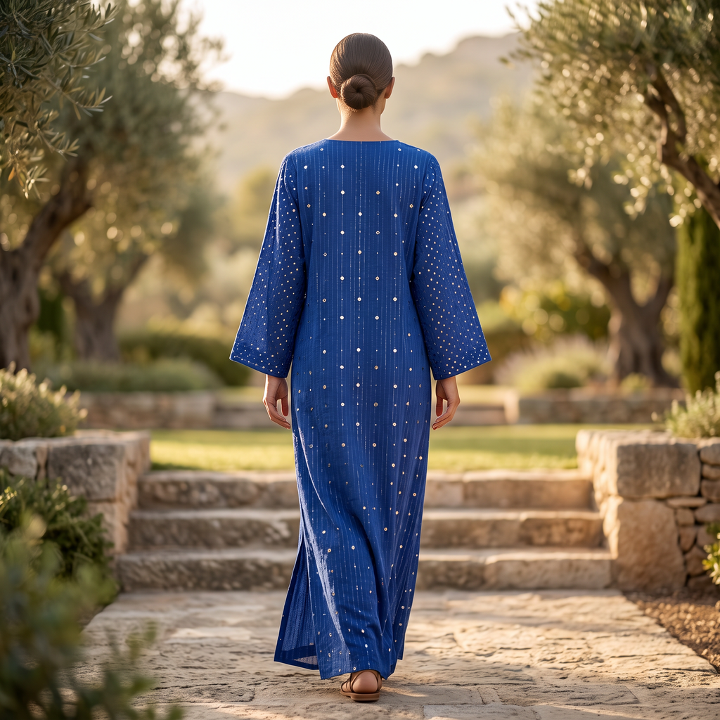 L/XL Anisha Crystal Printed Cotton Dress 57" Long Jalabiya  TNY 851