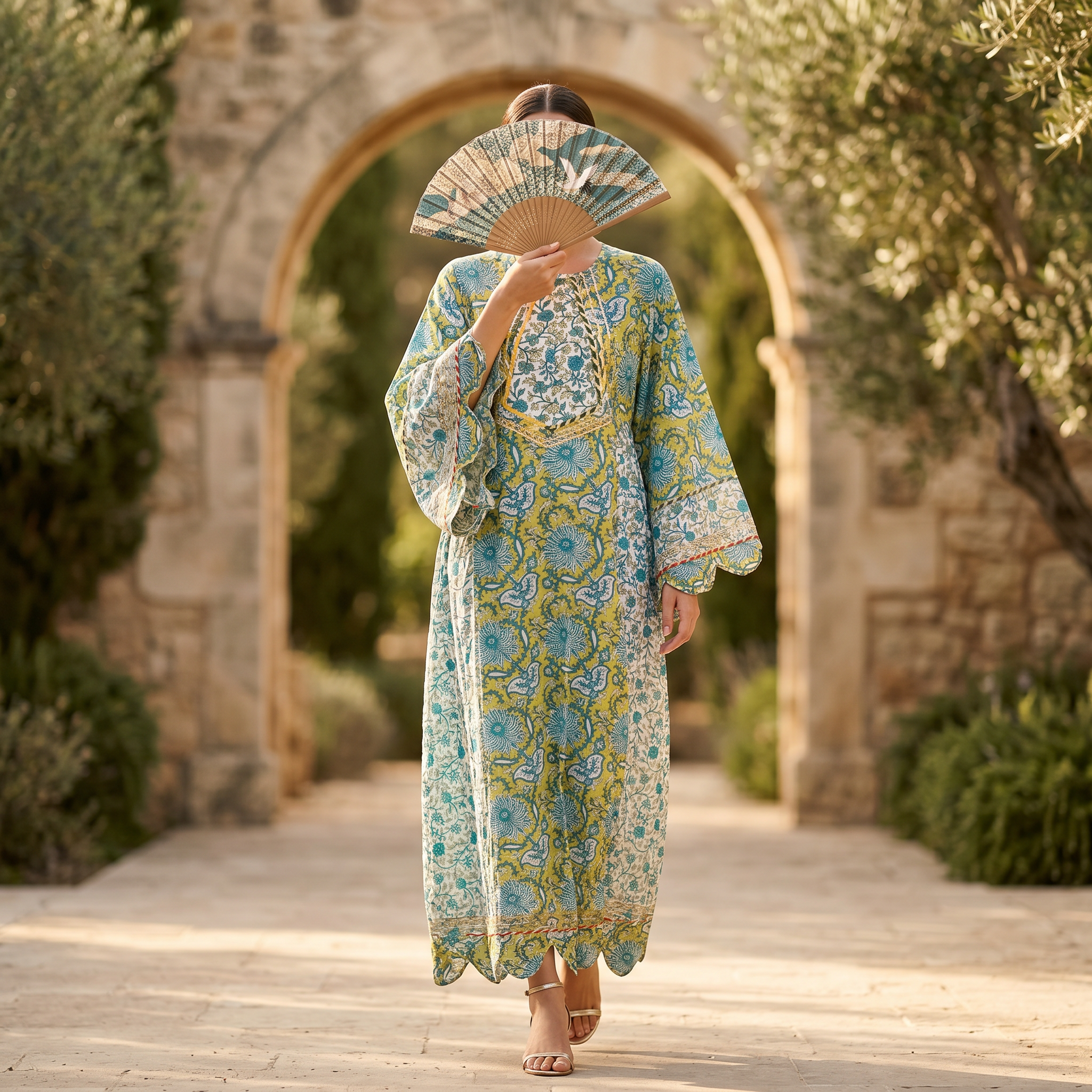 XS-S Esah Printed Cotton Dress 54" Long Jalabiya TN 254