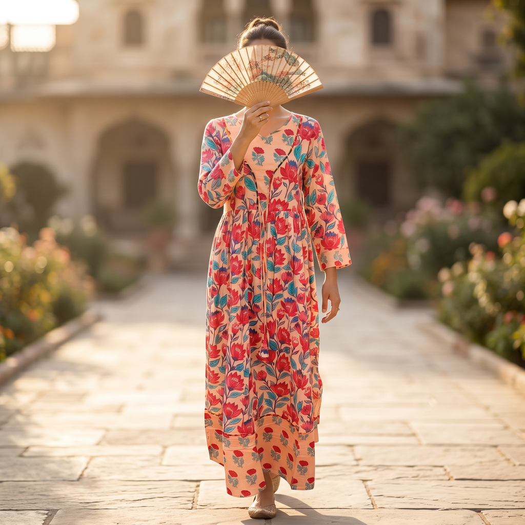 XS-S Zaria Printed Cotton Dress 54" Long Jalabiya