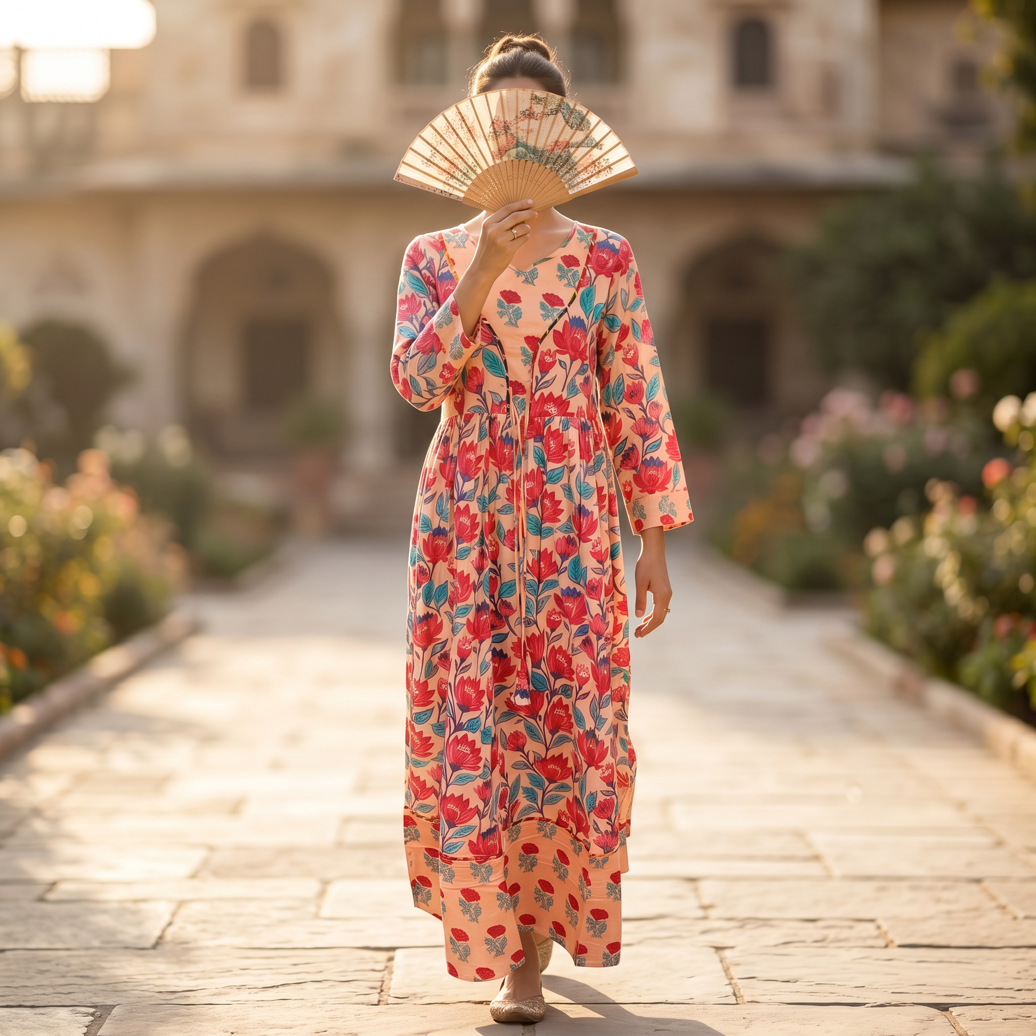 S-M Zaria Printed Cotton Dress 57" Long Jalabiya