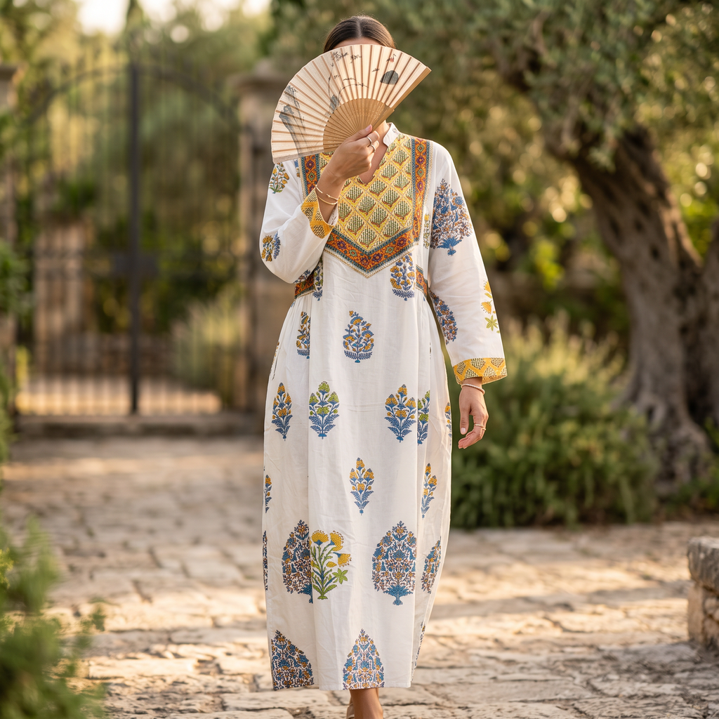 2XL/3XL Arwa Printed Cotton Dress 57" Long Jalabiya RN 907