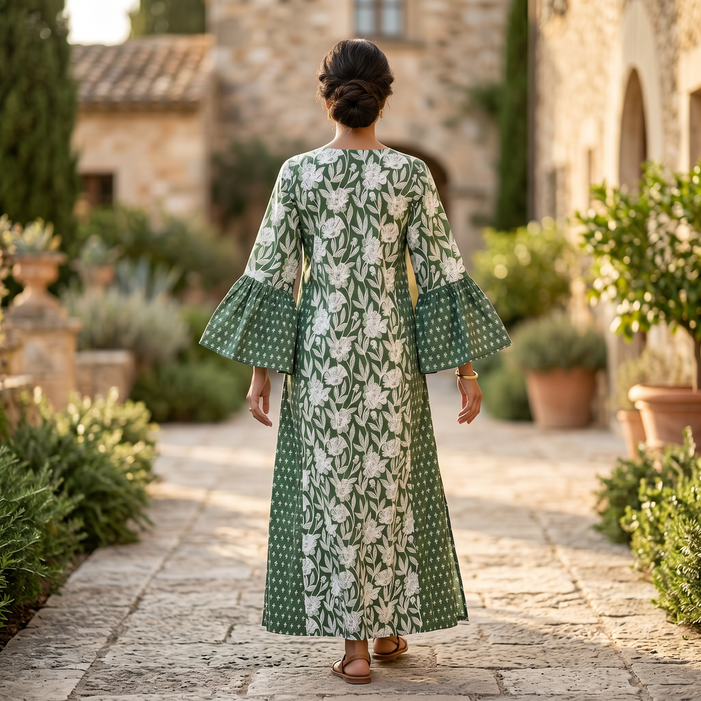S-M Marry Printed Cotton Dress 57" Long Jalabiya TN 282