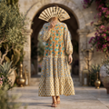 L-XL Elle Printed Cotton Dress 57" Long Jalabiya RNY 1078