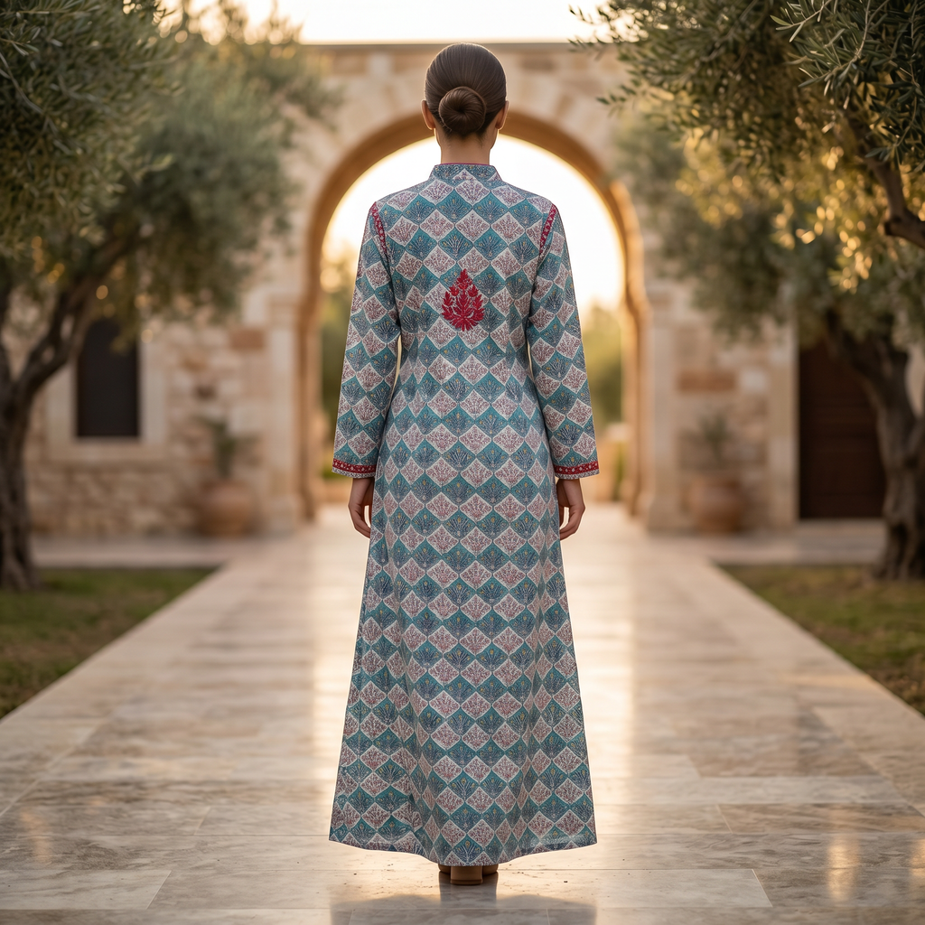 S-M Sofi Printed Cotton Dress 57" Long Jalabiya