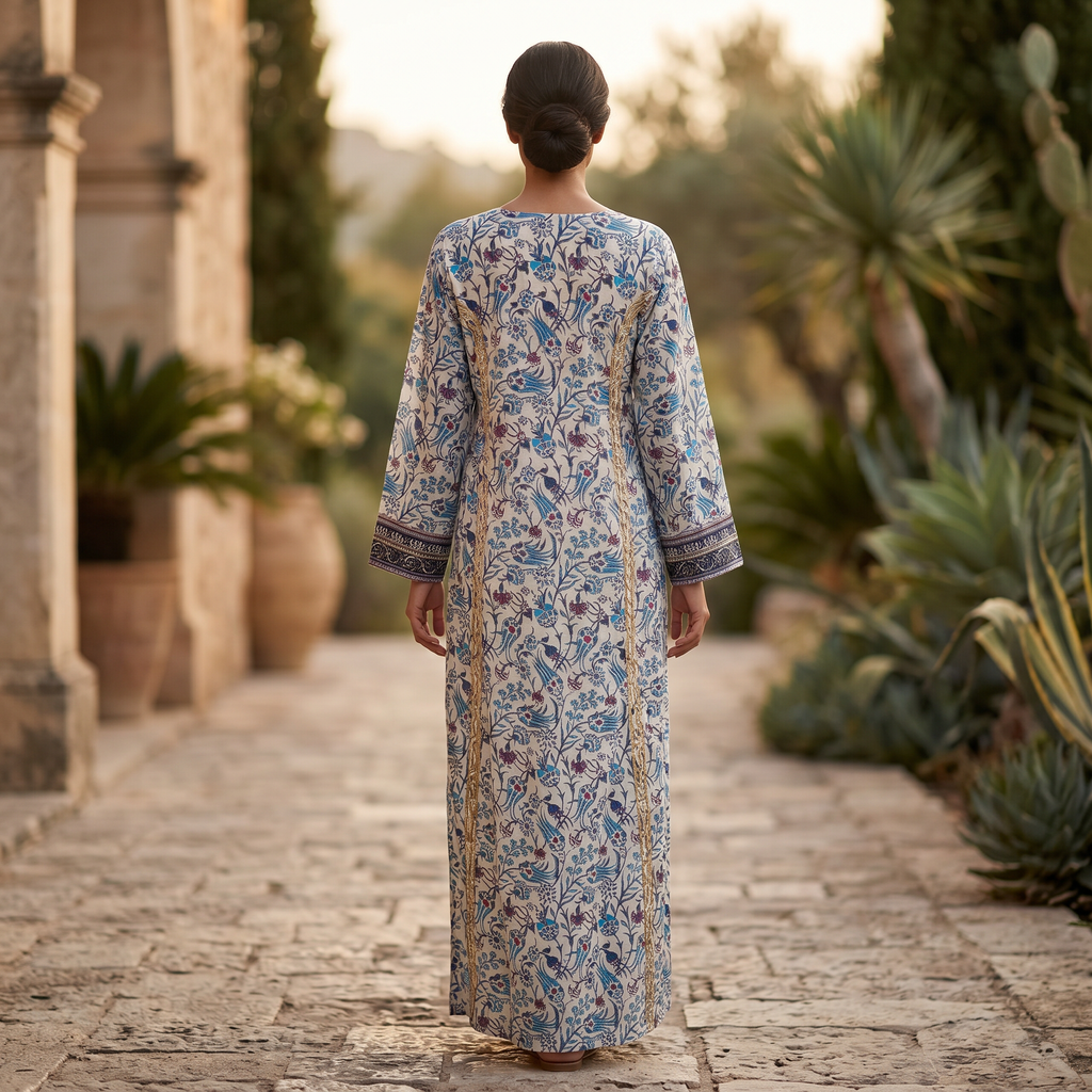 S-M Zayla Printed Cotton Dress 57" Long Jalabiya