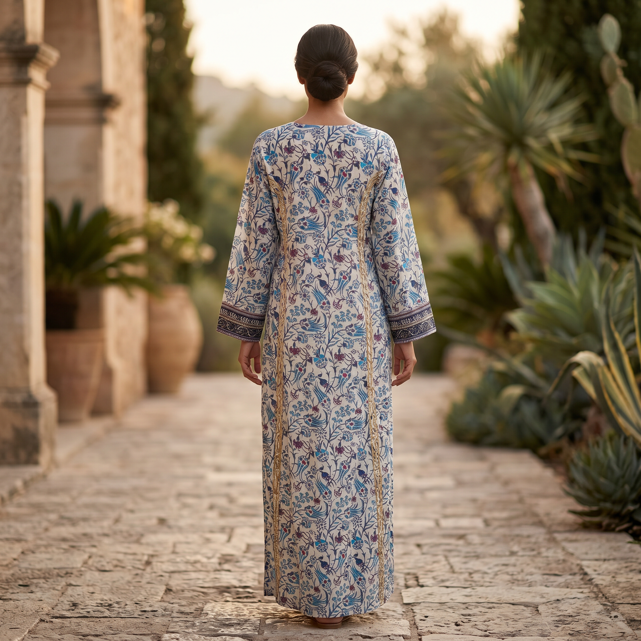 S-M Zayla Printed Cotton Dress 57" Long Jalabiya