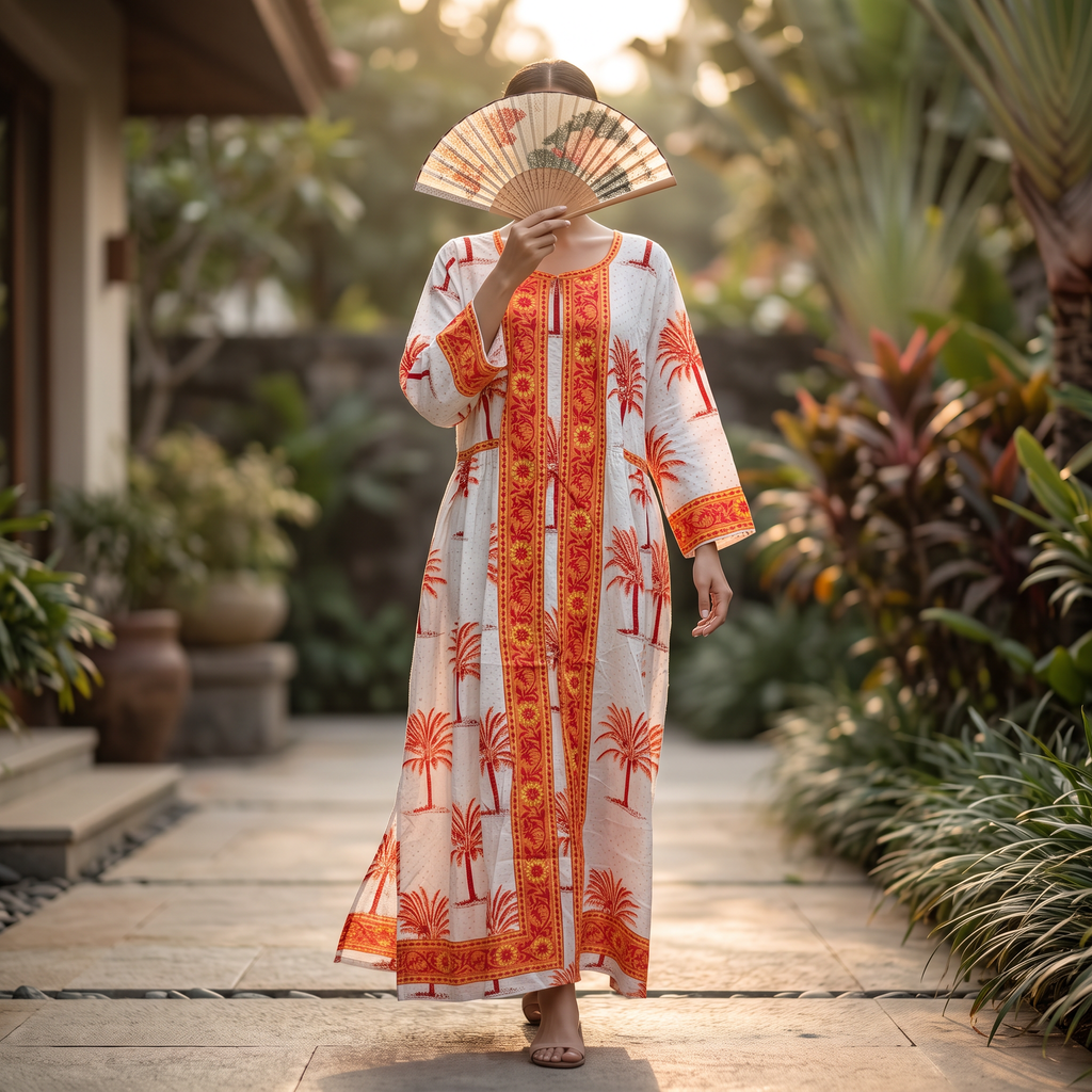 2XL-3XL Crystal Bhopali Printed Cotton Dress 57" Long Jalabiya TNY 868