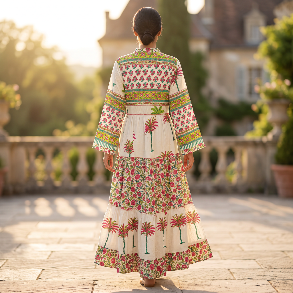 L-XL Afifa Printed Cotton Dress 57" Long Jalabiya RNY 1076